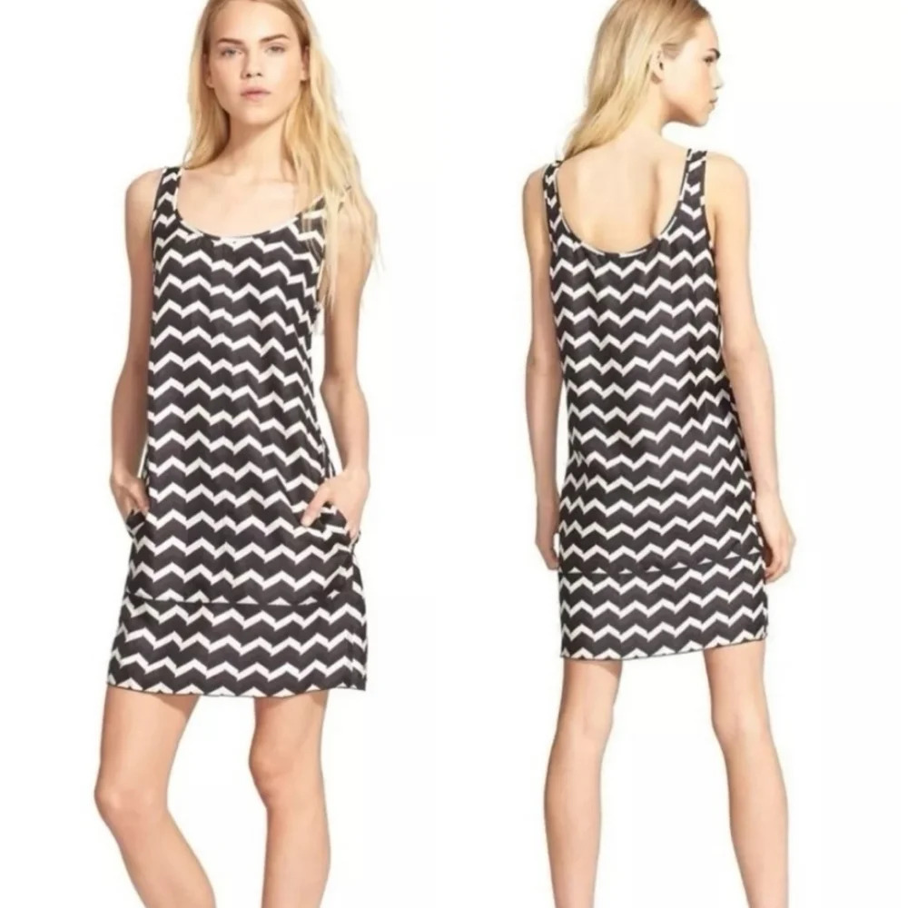 RAG & BONE 100% Silk Brown/White  Chevron Sleevless Scoop Neck Mini Dress